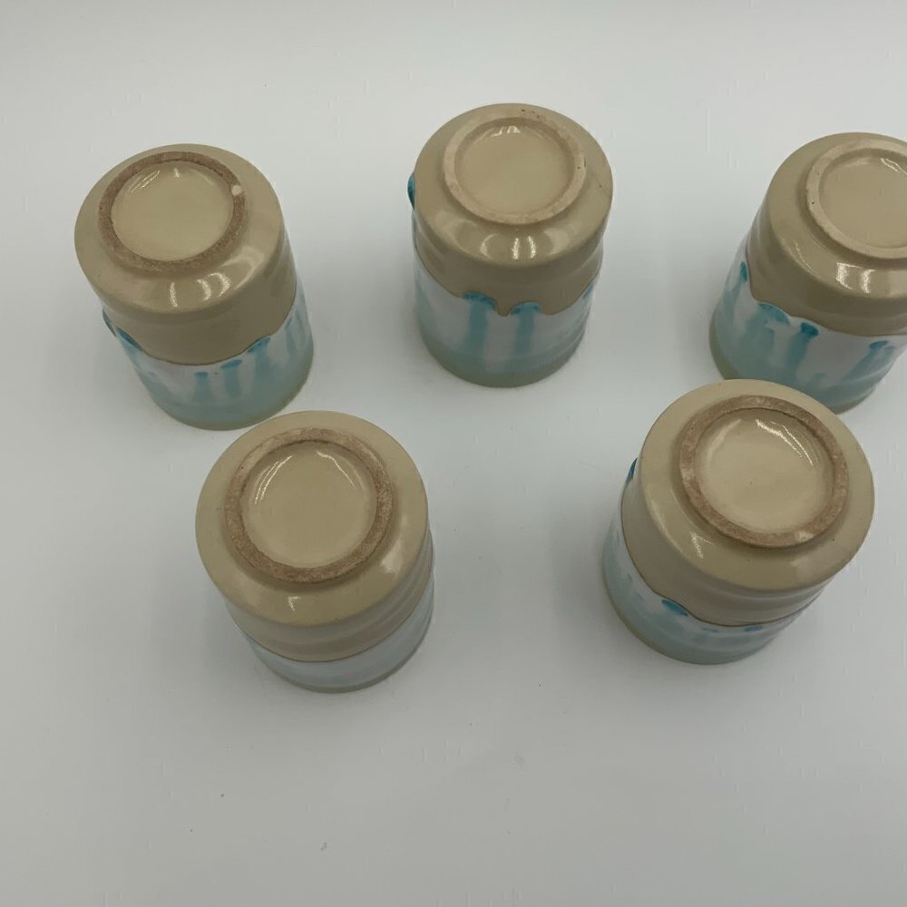 Set of 5 Mino Ware Japan Pottery Yunomi Chawan Teacups Frost White/Glacier Blue - Picture 12 of 12